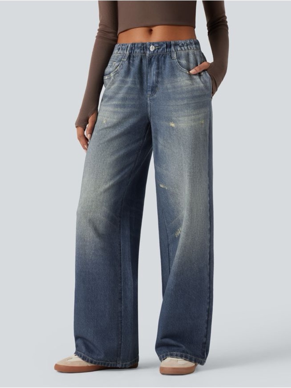 Halara French Terry Wide Leg Sweatpants Jeans NWT Faux Denim Comfy slouchy M